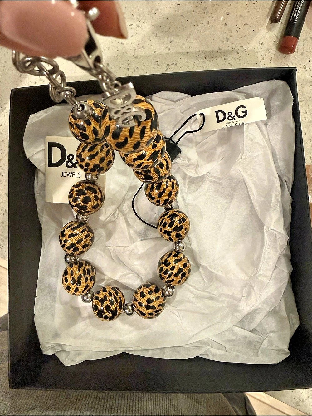 D&G Leopard Print Beaded Necklace NWT